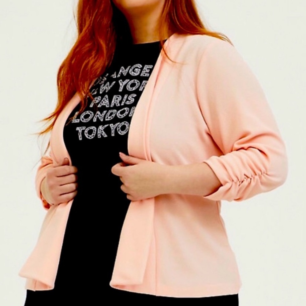 Torrid PEACH PINK CREPE DRAPE FRONT BLAZER
